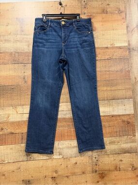 Democracy Dark Blue Straight Jeans With Slimming Abdominal Panel Sz 16